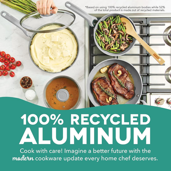 Dream Green Recycled Aluminum Cookware Set - Ceramic-Coated Nonstick and Induction Compatible - Lightweight Kitchen Essentials with Silicone Handles - Slate Gray, 15-Piece Set3