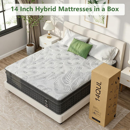 Full Size Mattress 14 Inch, Hybrid Full Mattress in a Box, Pocket Springs & Memory Foam for Motion Isolation, Medium Firm Feel, Edge Support, Certipur‑Us Certified5