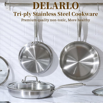Tri-Ply Stainless Steel Pan,18/10, 12"+Lids | Nontoxic Durable Oven Safe 800℉ All Cooktops Compatible Fast Even Heat PFOA Free Large Frying Pan Nontoxic Cookware7