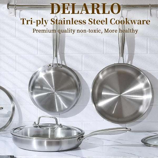 Tri-Ply Stainless Steel Pan,18/10, 12"+Lids | Nontoxic Durable Oven Safe 800℉ All Cooktops Compatible Fast Even Heat PFOA Free Large Frying Pan Nontoxic Cookware7