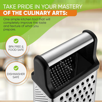 Stainless Steel XL Cheese Grater for Kitchen, Black | 4 Sided Manual Metal Box Grater for Carrot, Potato, Parmesan, Cheese Shredder, Professional Vegetable Grater, Dishwasher Safe5