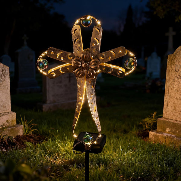 Leds Solar Stake Lights for Garden Metal Warm White, Memorial Gift - Perfect as Remembrance & Sympathy Gifts (Angel-Bronze) (Cross)2