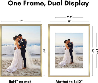 11X14 Picture Frame - Matted to 8X10 - Slim Molding - Gold2