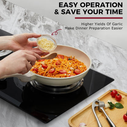 High Effective Garlic Press with Studs, Heavy Duty Garlic Mincer, Easy to Squeeze and Clean, Rust Proof, Ginger Crusher- Imperial Silver3