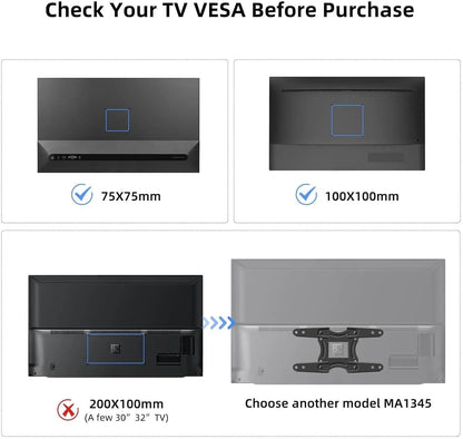 TV Wall Bracket Mount Swivel and Tilt for Most 15"-32" LED, LCD, OLED Flat Screen Tvs and Monitors with VESA 75X75-100X100Mm up to 13Kg Full Motion Monitor Wall Bracket MA27202