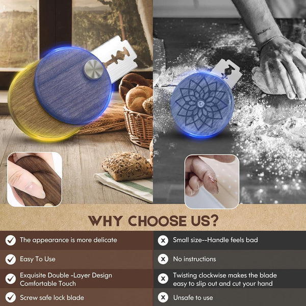 Upgraded UFO Bread Lame Dough Scoring Tool,Magnetic Sourdough Scoring Tool,Black Walnut Bread Lame Cutter Scoring Knife for Bread Baking Includes 5 Replaceable Razor Blades for Bread Baking4