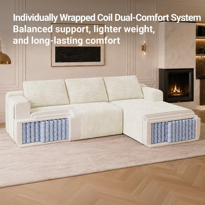 Modular Sectional Sofa, Boneless Couches for Living Room with Individually Wrapped Coil Support, No Assembly Required, Corduroy Fabric (Cream, 93" L-Shape Left Chaise)4