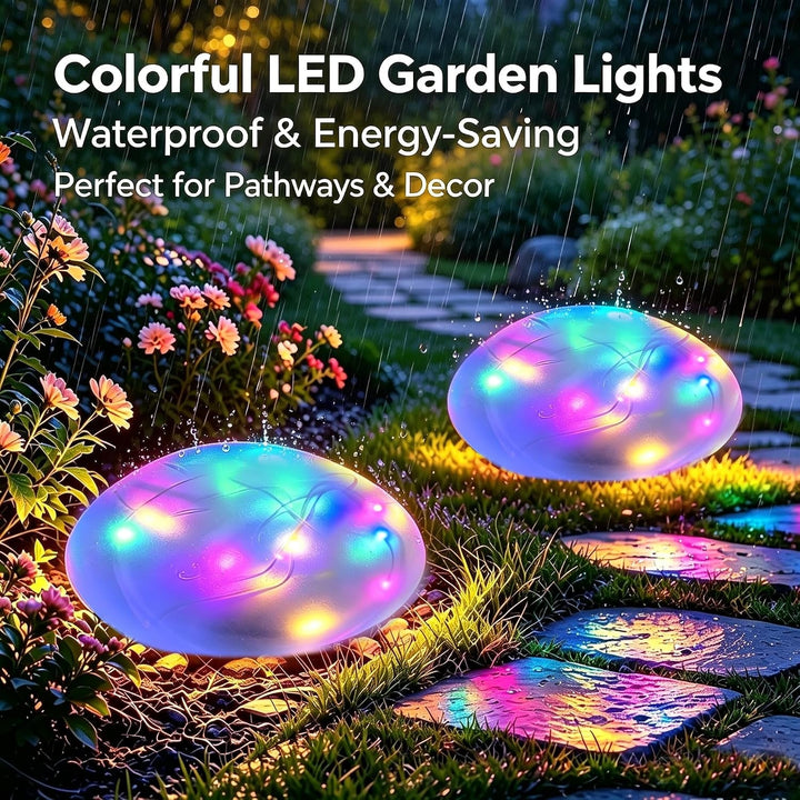 Solar Powered Rock Lights Outdoor Solar Landscape Spotlights Outdoor Waterproof,Solar Decorative Lighting for Yard Walkway Patio Pathway Flowerbed Garden Decoration(Multicolor+2