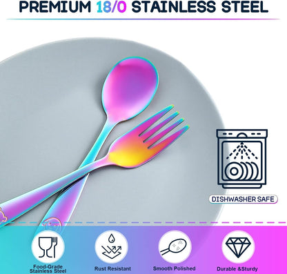 10 Pack Toddler Utensils, Stainless Steel Rainbow Silverware Set for Kids, Children Safe Cutlery Set Includes Forks and Spoons - Dishwasher Safe3
