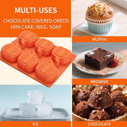 Silicone Pumpkin Molds, 2 Pack Pumpkin-Shaped Cake Molds Thanksgiving Cookie Molds Muffin Cupcake Pan Hot Chocolate Bomb Mold for Halloween Thanksgiving Fall Baking and Wax Melts Soap Making6