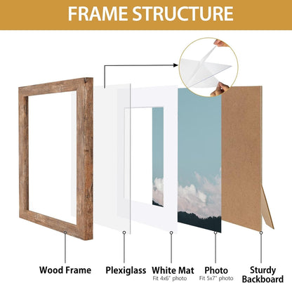 5X7 Picture Frame - Can Display Photo 4X6 with Mat, Wood Frame with Shatterproof Plexiglass, Wall & Tabletop Display, Rustic Brown7