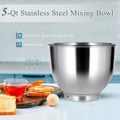 Stand Mixer 5-QT, 6+P Speed Tilt-Head Food Mixer 300W Dough Mixer with Stainless Steel Bowl,Dough Hook,Flat Beater&Whisk Electric Kitchen Mixer for Household Baking, Anti-Slip(Pearl White)4
