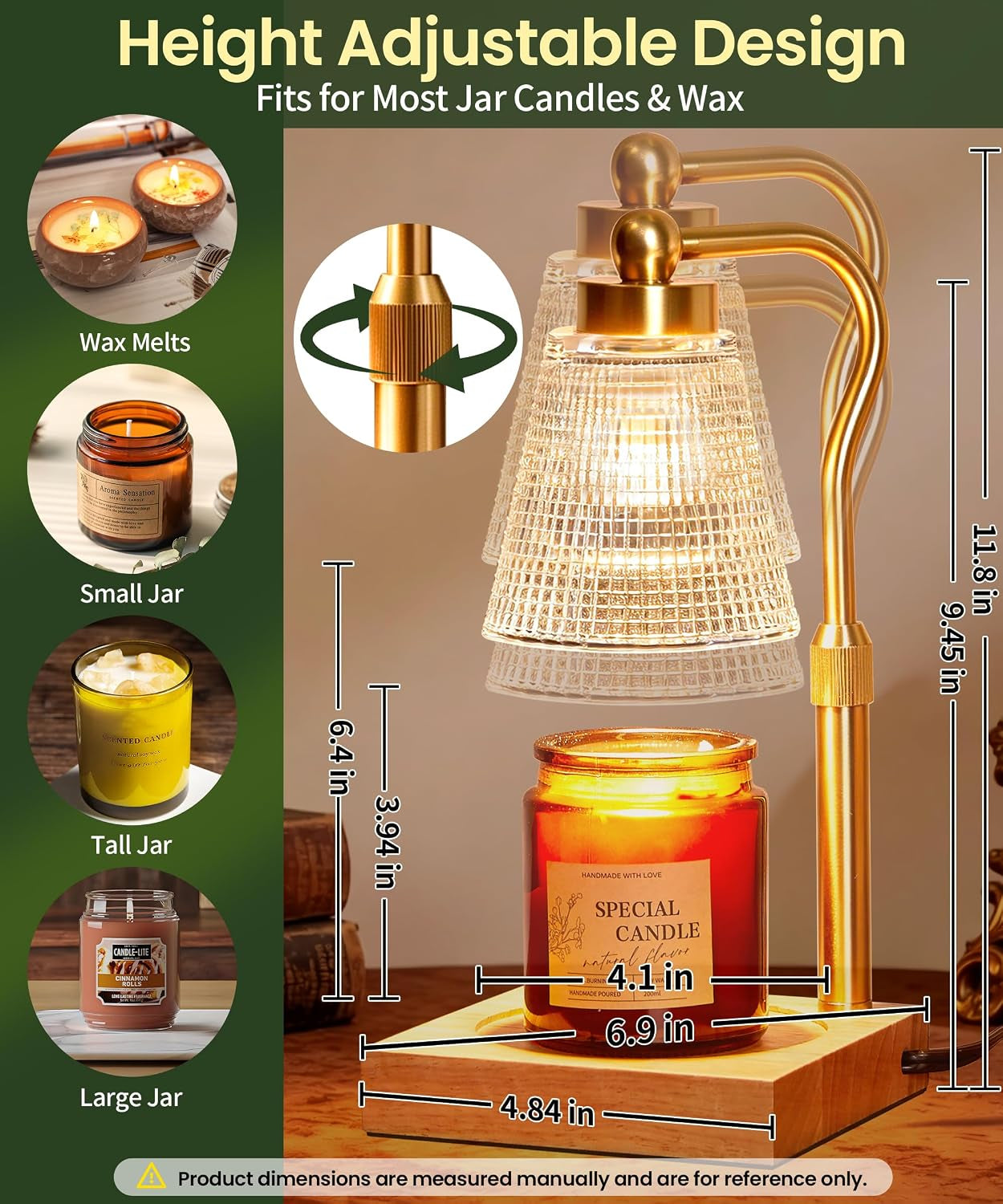height-adjustable-candle-warmer-lamp-with-timer-3-dimmable-wax-melt-warmer-birthday-gifts-for-women-mom-house-warming-gifts-new-home-decor-candle-warmer-for-jar-candles-with-2-bulbs-gold-clear