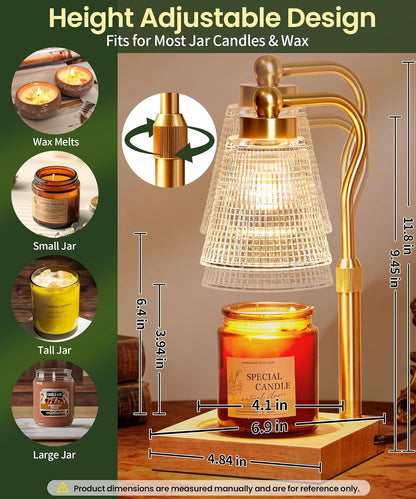 Height Adjustable Candle Warmer Lamp with Timer, 3 Dimmable Wax Melt Warmer, Birthday Gifts for Women Mom, House Warming Gifts New Home Decor, Candle Warmer for Jar Candles with 2 Bulbs, Gold-Clear5
