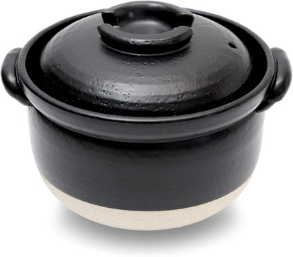 DONABE Clay Rice Cooker Pot Casserole Japanese Style Made in Japan for 2 to 3 Cups with Double Lids, Microwave Safe1
