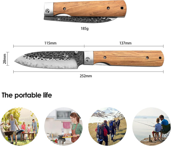 440A Forged Stainless Steel Pocket Folding Peeling Utility Knife Natural Olive Handle Camping Trip Outdoor Portable Fruit Knife2