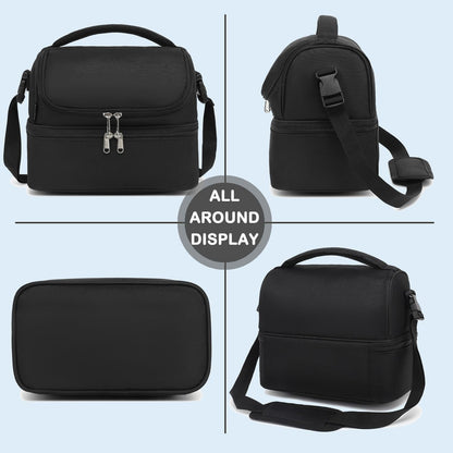 Double Decker Cooler Insulated Lunch Bag Large Tote for Boys, Girls, Men, Women, with Adjustable Strap,Black8