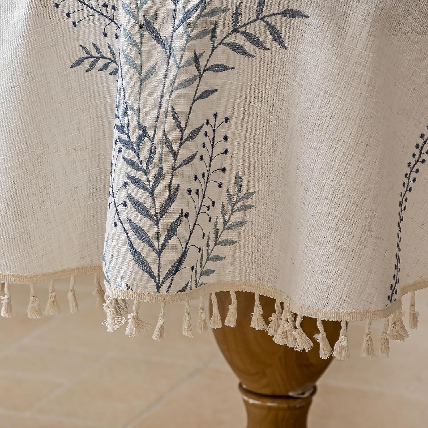 rustic-waterproof-linen-round-tablecloth-heavy-weight-fern-embroidery-table-cloths-for-round-tables-farmhouse-spill-proof-table-covers-with-tassels-blue-55-inch