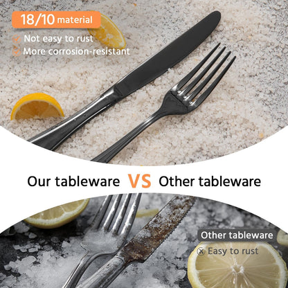18/10 Stainless Steel Silverware Set for 8, 40 Piece Black Flatware Set |  Teardrop Heavy Cutlery Set, Mirror Polished Knives Fork Spoons Utensils, Dishwasher Safe for Home Kitchen Wedding7