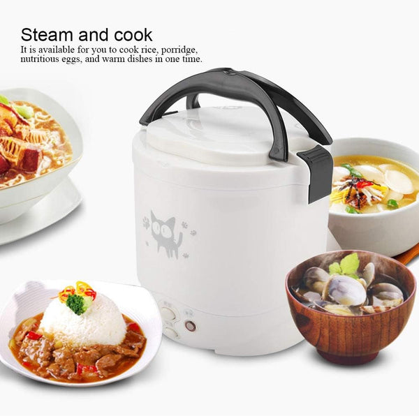 Small Rice Cooker,12V Portable Travel Rice Cooker for Car, Cooking Heating and Keeping Warm Function, Can Be Used as a Electric Lunch Box(White)3