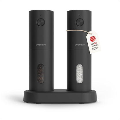 Electric Salt and Pepper Grinder Set, USB Rechargeable, Automatic Salt and Pepper Mills, Spice Shakers Refillable with LED Light, Adjustable Coarseness, Ceramic Grinder (Carbon Black)1