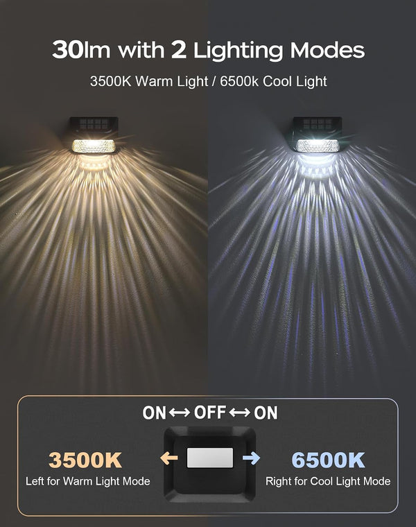 Solar Step Lights - 30 LM, 2 Modes Waterproof for Wall, Rail, Porch, Backyard, Garden - Decorative Solar Lights 6 Pack3