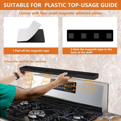 Stove Top Shelf 30 Inch - Silicone Material Magnetic Shelf for Stove - 3 Functional Partitions Kitchen Spice Rack Organizer-Black,Kitchen Gadgets Storage Organization5