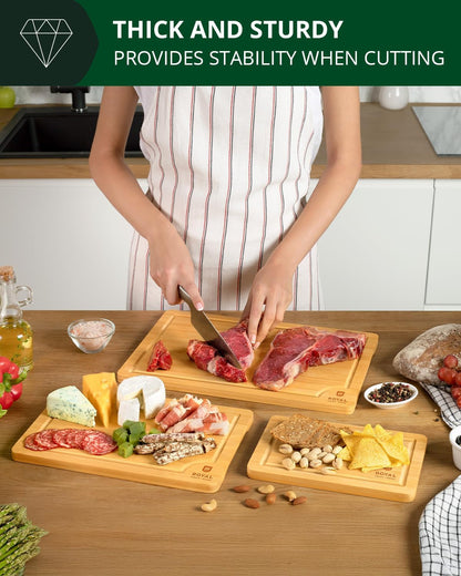 Wooden Cutting Boards for Kitchen Meal Prep & Serving - Bamboo Wood Serving Board Set with Deep Juice Groove Side Handles - Charcuterie & Chopping Butcher Block for Meat9