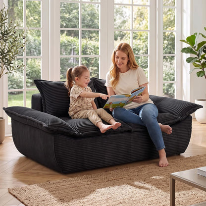 56" Boneless Loveseat Sofa, 2-Seater Black Boneless Sofa with Removable Cushions & 2 Pillows, Small Couch Boneless Compress Foam Sofa for Living Room, Apartments, & Office1