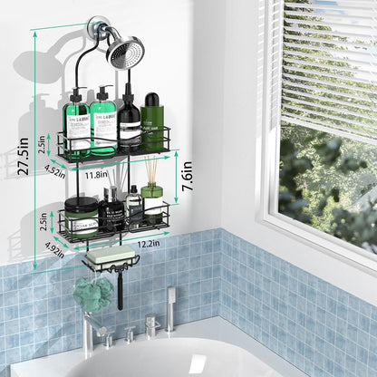 Bathroom Shower Caddy Hanging - 3-Tier Organizer with Soap Holder & 6 Hooks for Towels, Sponge; Fits 21Mm Shower Head Arm, Black6