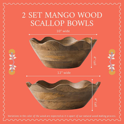 Premium Acacia Salad Bowl Set - Natural Finish, 10In and 12In, 2-Set10