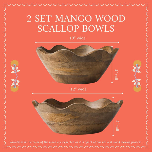 Premium Acacia Salad Bowl Set - Natural Finish, 10In and 12In, 2-Set10