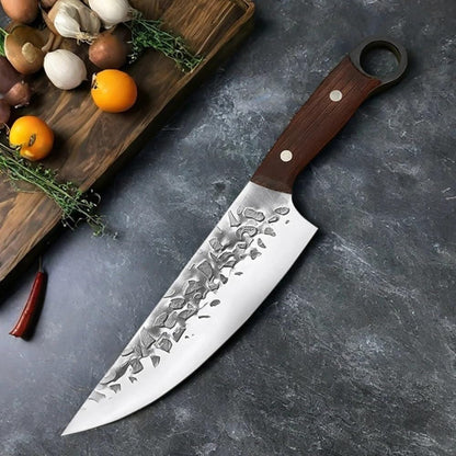 Cleaver Knife, 8 Inch Hammer Forged Japanese Chef Butcher Kitchen Knife with Solid Wood Handle Slicing Boning Sushi Meat Cutting Culinary Tool3