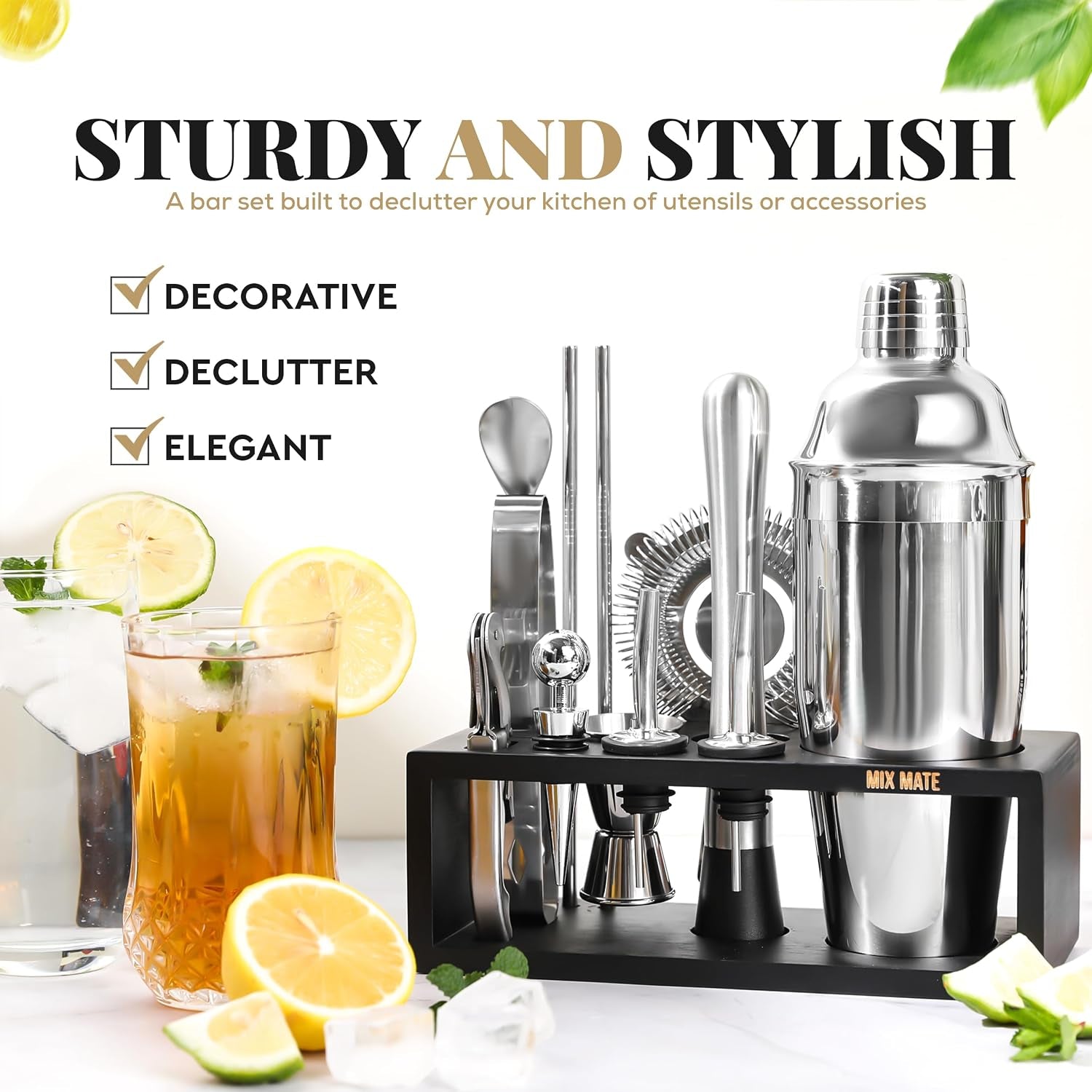 mixology-bartender-kit-with-stand-15-piece-bar-tool-set-silver-bar-set-cocktail-shaker-set-for-drink-mixing-includes-martini-shaker-jigger-strainer-bar-mixer-spoon-tongs-opener-gift-idea
