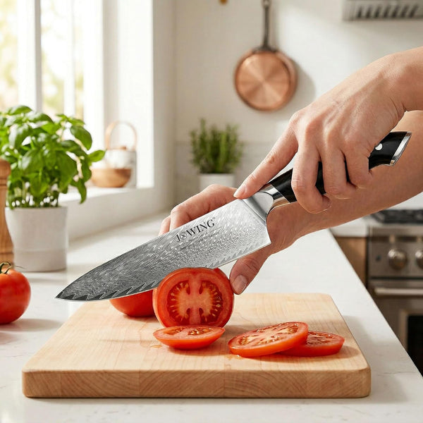 8 Inch Chef Knife, Japanese-Style VG10 Damascus Kitchen Knife, 67-Layer Forged Blade with Black Wood Handle, Razor Sharp Cooking Knife for Meat, Vegetables & Fruit8
