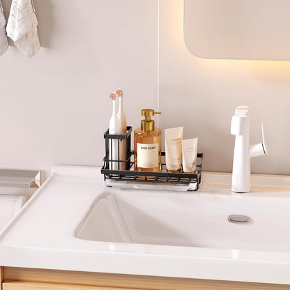 Sponge Holder for Kitchen Sink - Kitchen Sink Caddy Organizer with Removable Drip Tray for Countertop Dish Soap Dispenser Brush Storage Accessories 304 Stainless Steel - Black9