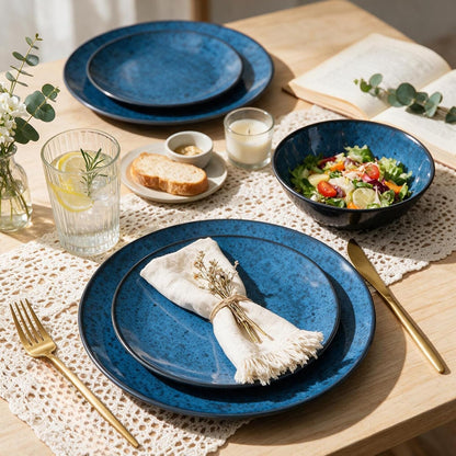 12Pcs Melamine Dinnerware Sets,Blue Melamine Plates and Bowls Set for 43