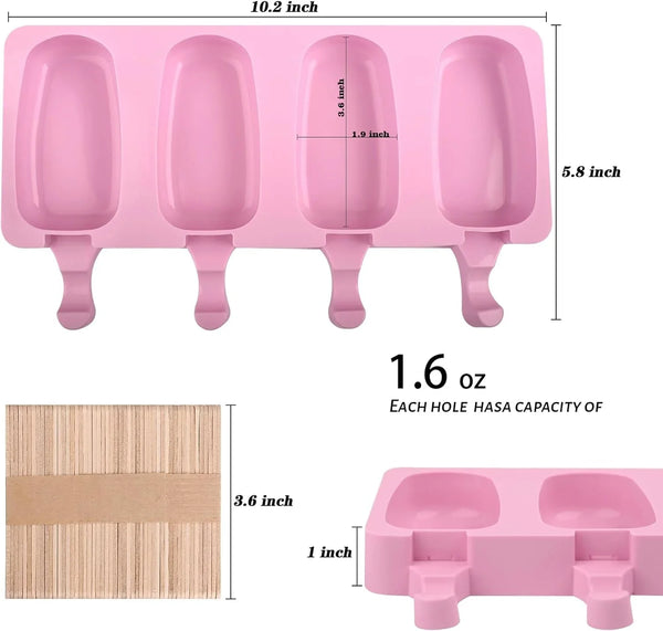 Popsicle Silicone Molds Set, 2 PCS Ice Cream Mold(Standard Size/Pink) | with 50 Wooden Sticks for Cake Pop, Ice Pop, Cakesicles3