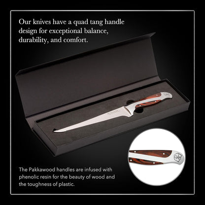 7-Inch Fillet Knife | German Forged High Carbon Steel Blade for Filleting, Boning, Trimming & Slicing | Ergonomic Quad-Tang Pakkawood Handle & Gift Box4