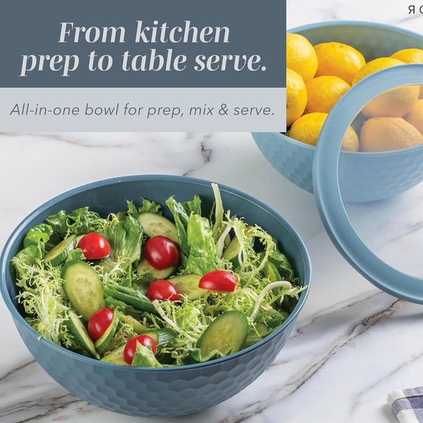 Mixing Bowls with Lids - 12 Piece Plastic Nesting Bowls Set Includes 6 Prep Bowls and 6 Lids, Microwave Safe Mixing Bowl Set, Blue Embossed4
