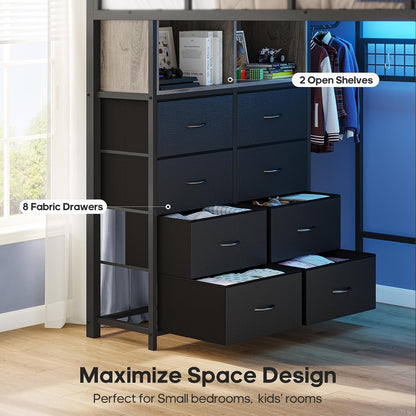 Loft Bed Full Size with Desk and 8 Storage Drawers, Grey3