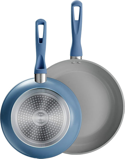 Solara 10 & 12-Inch Ceramic Non Stick Frying Pan Set | Heavy-Gauge Aluminum Skillet with Ceramic Nonstick Coating, Dishwasher and Oven Safe (Blue, 2-Pack)1
