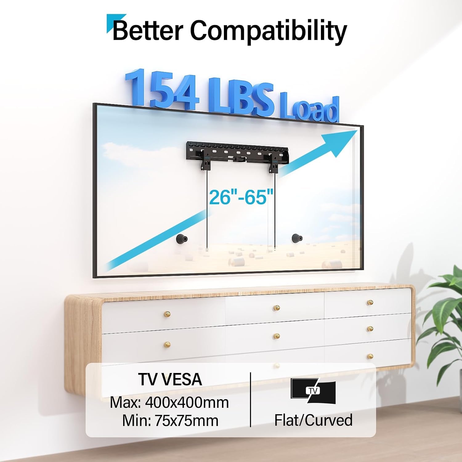 no-drill-no-stud-tv-wall-mount-for-26-65-inch-tv-up-to-154-lbs-non-damage-wall-drywall-tv-mount-studless-tv-mount-max-vesa-400x400mm-easy-install-low-profile-wall-mount-tv-bracket