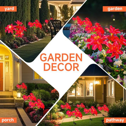 Solar Flowers Outdoor Waterproof Pink, 4PK 7-Stem Garden Solar Lights Decorative, 2 Lighting Modes, Solar Powered Garden Decor, Solar Yard Decor4
