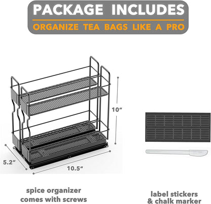 Pull Out Spice Rack Organizer for Cabinet, Heavy Duty Slide Out Seasoning Kitchen Organizer, Cabinet Organizer, with Labels, 5.2" W X10.75 D X10 H, 2 Drawers 2-Tier7