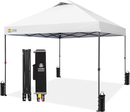 CROWN SHADES 10X10 Pop up Canopy Tent, Outdoor Canopy, White | Patented CENTERLOK One Push Instant,Outdoor Canopy with STO-N-GO Bag,8 Stakes &4 Sand Bags,Waterproof,Vented,Beach,Camping1