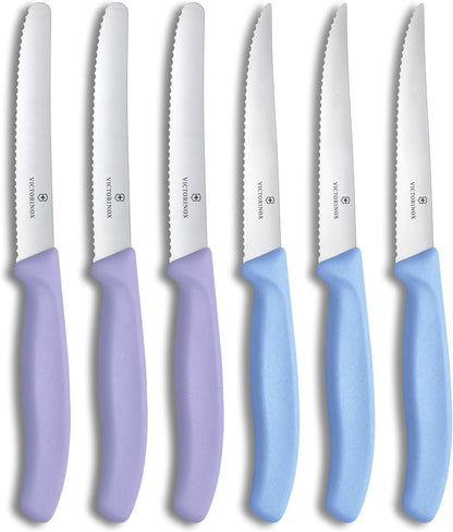 Victorinox Swiss Classic, Tomato & Steak Knife Set, 6-Piece, Sharp Blade, Serrated Edge, 4.3 Inch, Stainless Steel, Lavender, Sky Blue1