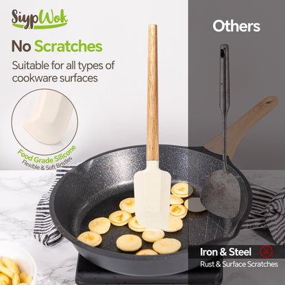 Silicone Spatula Set, Food Grade Rubber Spatula-4 Piece Nonstick Rubber Spatulas, Spoonula, Jar Scraper for Cooking, Baking, Mixing, Frosting - Heat Resistant up to 600°F (4 Pcs Spatula Off-White)4