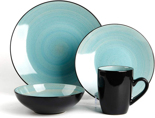 Sonoma 16 Piece Stoneware Dinner Set, Samoa, outside Black + inside Hand Painted Combi Colors of Grey, Orange, Purple and Turquoise) with Speckle7