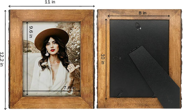 8X10 Picture Frames with Bark Edges, Rustic Wood Photo Frame for Tabletop or Wall Display, Natural Brown.5